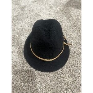 Billabong JAHT2WAN Black Knit Fedora Hat with Braided Rope Band Mens Womens